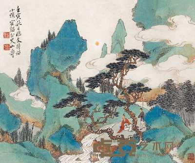 黄山寿 1902年作 山水人物图 镜心 30×36cm